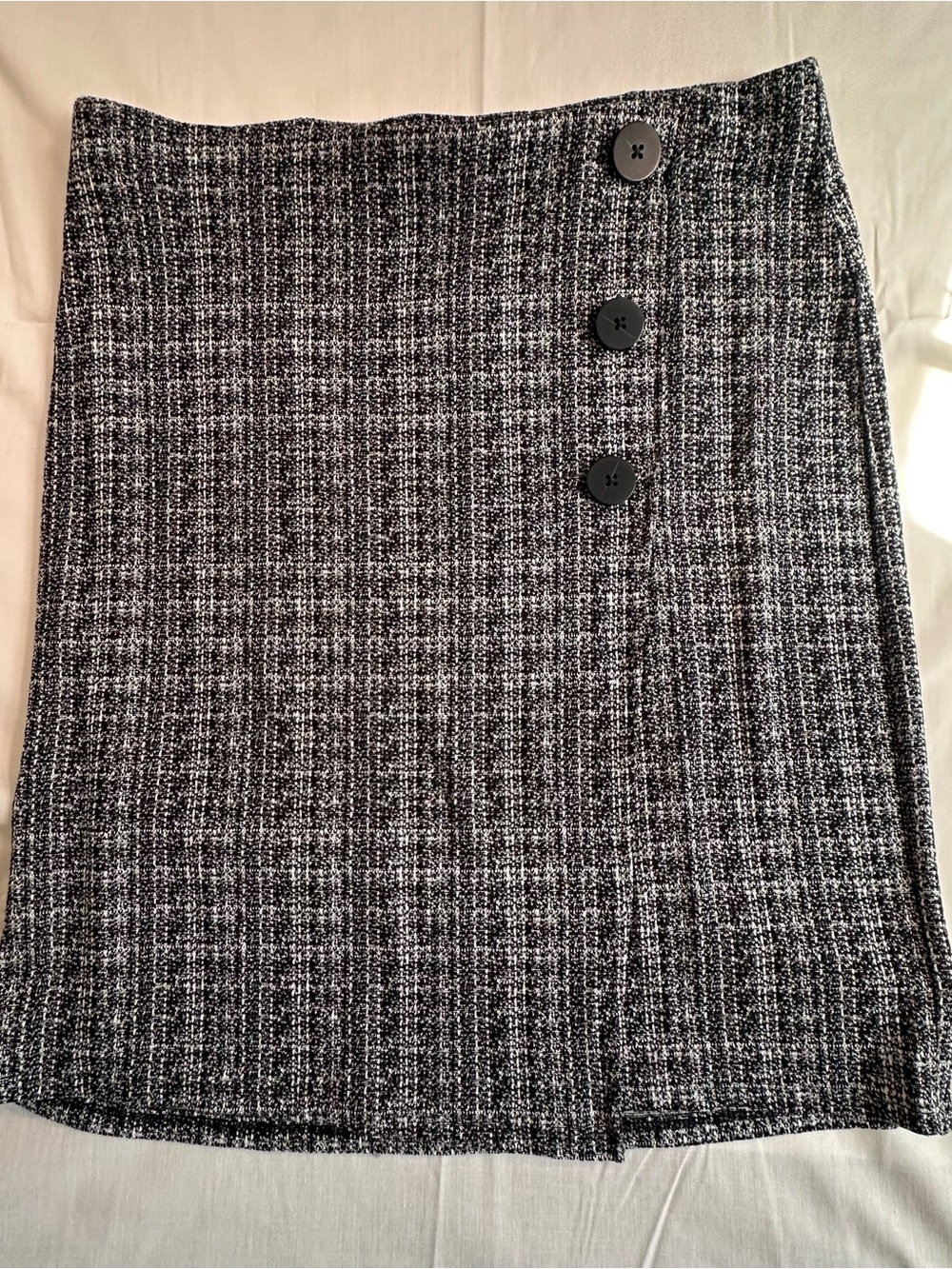 Black & White Tweed Button-Detail Pencil Skirt